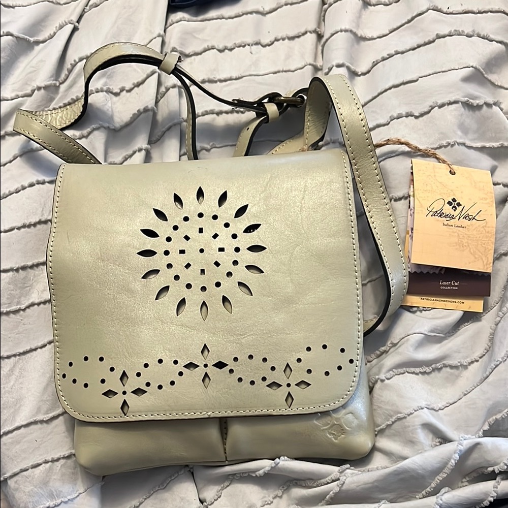Patricia Nash Mint Green Crossbody Bag with Decorative Cutouts